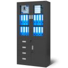 JAN NOWAK® - WIOLA fém iratszekrény vitrinnel és fiókokkal / FEKETE