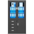 JAN NOWAK® - WIOLA fém iratszekrény vitrinnel és fiókokkal / FEKETE