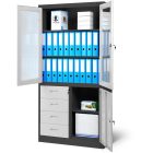 JAN NOWAK® - WIOLA fém iratszekrény vitrinnel és fiókokkal / FEHÉR - ANTRACIT