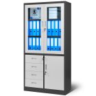 JAN NOWAK® - WIOLA fém iratszekrény vitrinnel és fiókokkal / FEHÉR - ANTRACIT