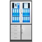 JAN NOWAK® - WIOLA fém iratszekrény vitrinnel és fiókokkal / FEHÉR - ANTRACIT