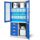 JAN NOWAK® - WIOLA fém iratszekrény vitrinnel és fiókokkal / KÉK