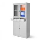 JAN NOWAK® - EDMUND Fém iratszekrény vitrinnel és fiókkal / SZÜRKE