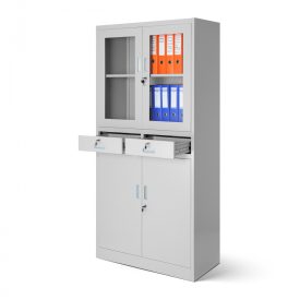   JAN NOWAK® - EDMUND Fém iratszekrény vitrinnel és fiókkal / SZÜRKE