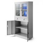 JAN NOWAK® - EDMUND Fém iratszekrény vitrinnel és fiókkal / SZÜRKE
