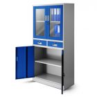 JAN NOWAK® - EDMUND Fém iratszekrény vitrinnel és fiókkal / SZÜRKE