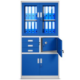   JAN NOWAK® - FILIP Fém iratszekrény vitrinnel és széffel / KÉK