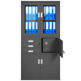   JAN NOWAK® - FILIP Fém iratszekrény vitrinnel és széffel / FEKETE