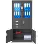 JAN NOWAK® - FILIP Fém iratszekrény vitrinnel és széffel / FEKETE